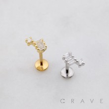 TRIPLE CZ BAGUETTE THREADLESS (PUSH IN) 316L SURGICAL STEEL LABRET SET